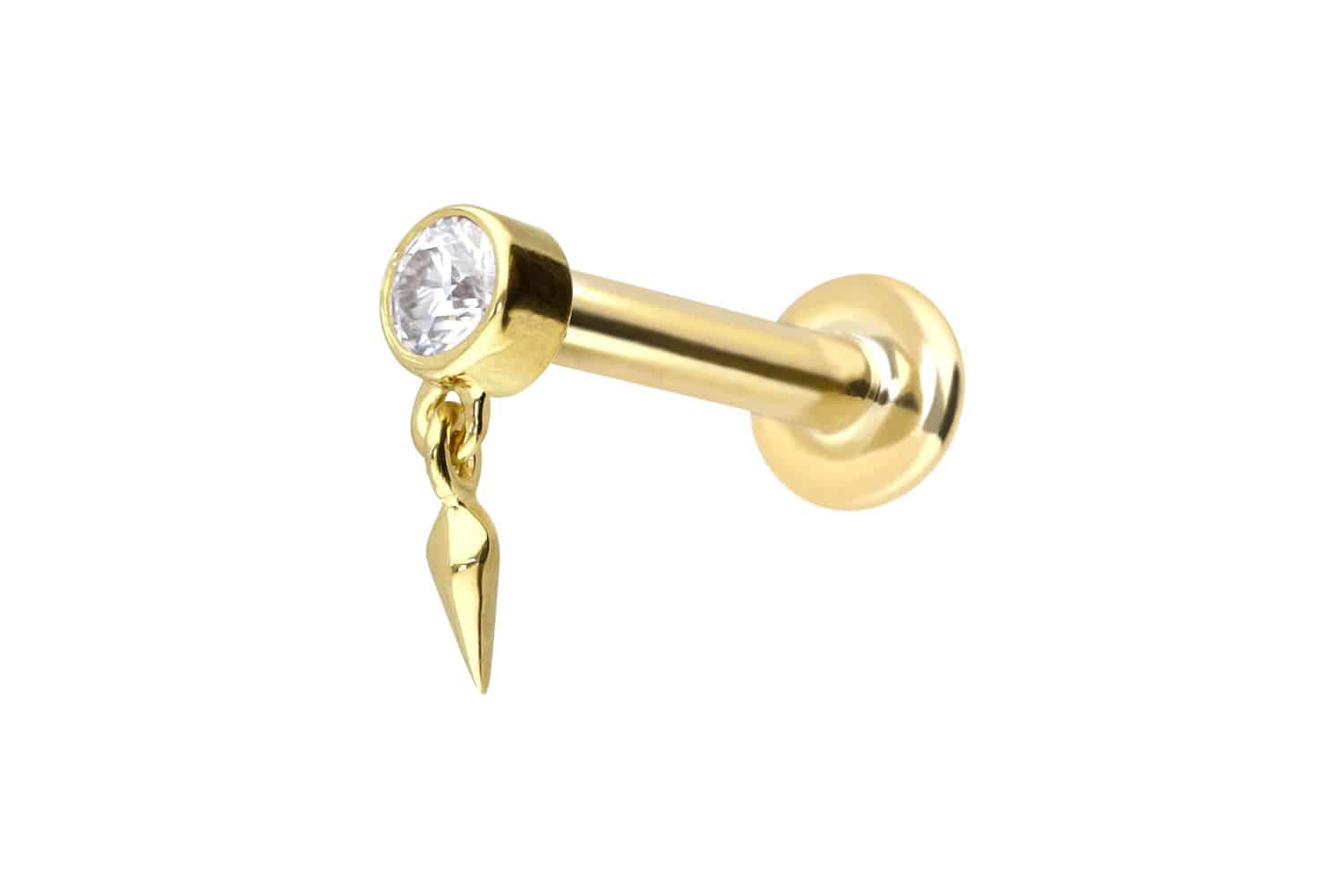 14 Karat Gold Labret Piercing mit Push Fit MOISSANIT + SPITZE